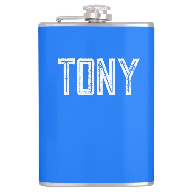 Solid Neon Blue Custom Name Monogram Hip Flask (Front)