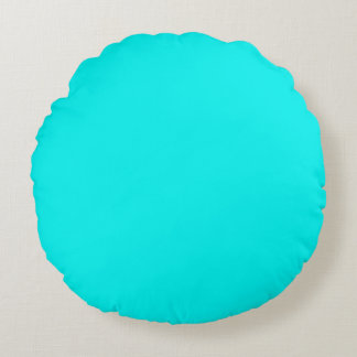 Solid neon bright aqua round cushion