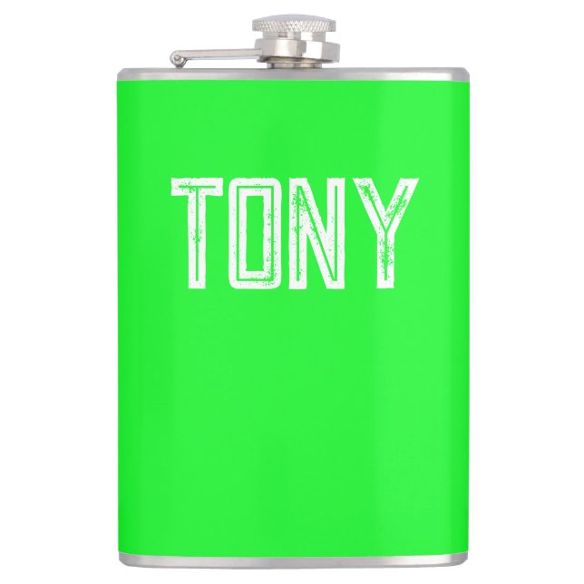 Solid Neon Green Colour Custom Name Monogram Hip Flask (Front)