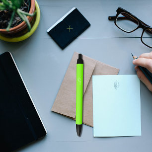 solid  neon  green  - your monograms  black ink pen