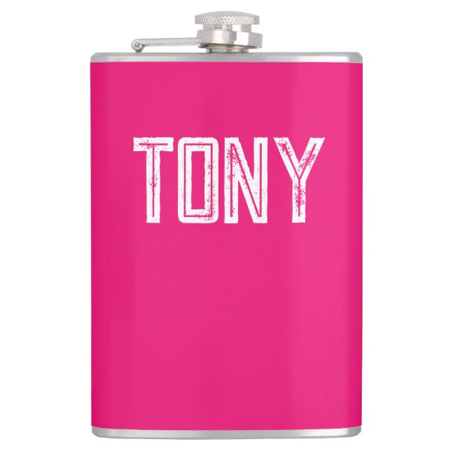 Solid Neon Hot Pink Custom Name Monogram Hip Flask (Front)