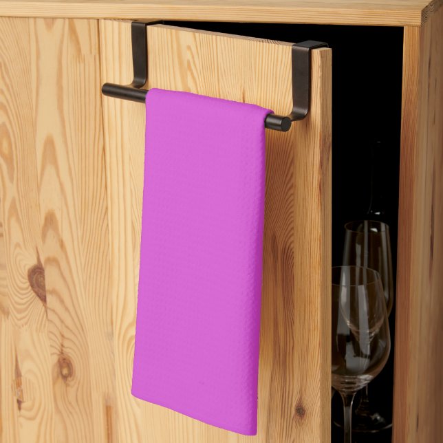Solid neon pinkish purple fuchsia magenta tea towel (Thirds Fold)