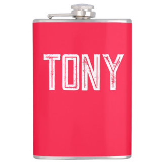 Solid Neon Red Colour Custom Name Monogram Hip Flask