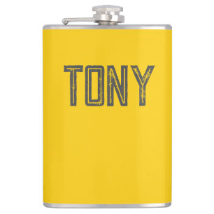 Solid Neon Yellow-Orange Custom Name Monogram Hip Flask