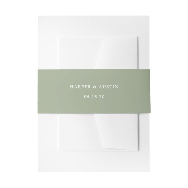 Solid Olive Green Personalised Wedding Invitation Belly Band (Front Example)