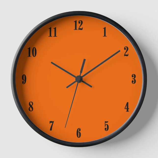 Solid Orange Black Numbers Wall Clock (Front)