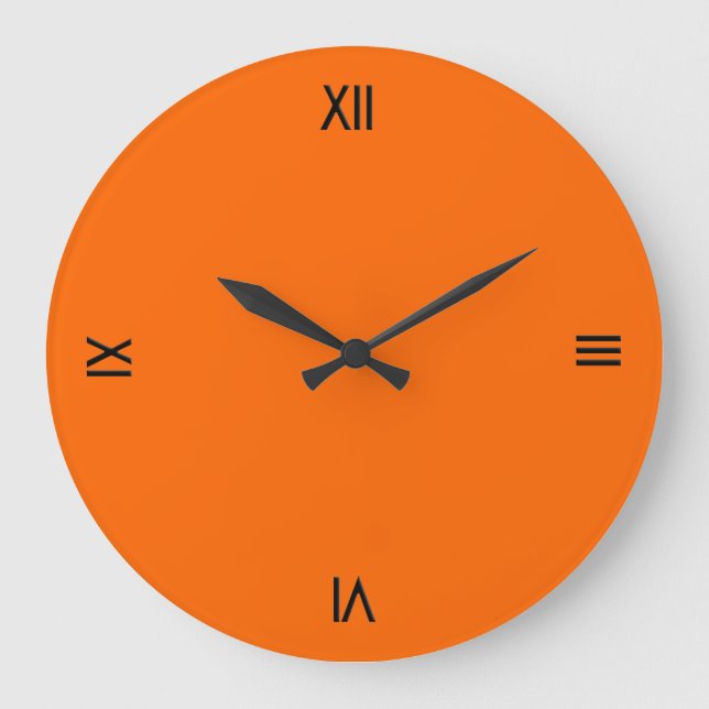 Solid Orange Roman Numerals Large Clock (Front)