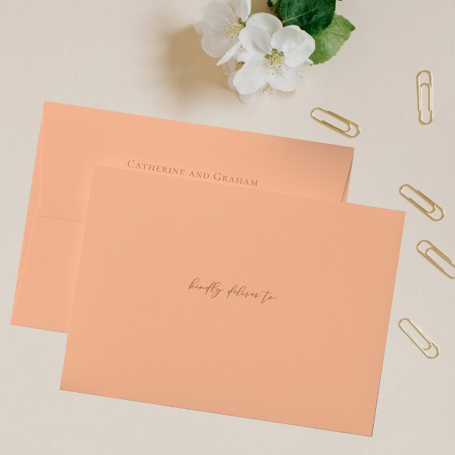 Solid Peach Summer Wedding with Brown Script Envelope (Creator Uploaded)