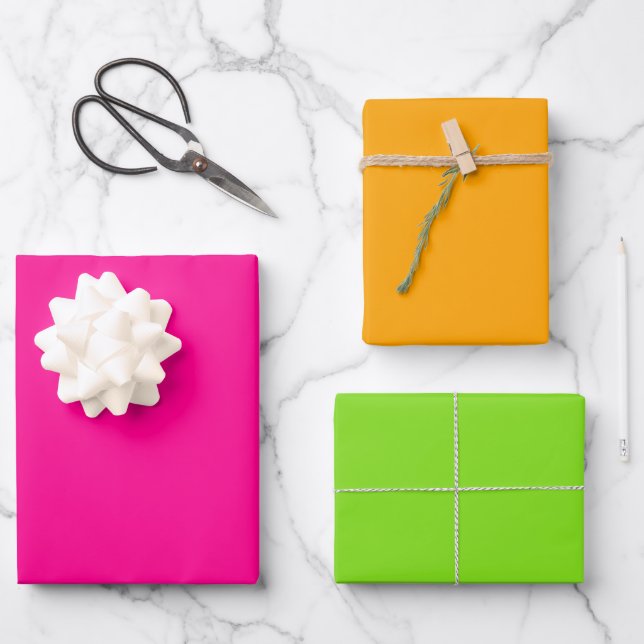 Solid Pink Orange Green Wrapping Paper Sheet (Front)