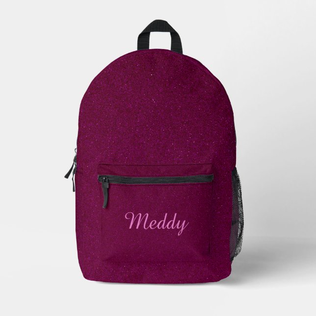 solid pinkish purple glitter cute girly printed backpack (Front)