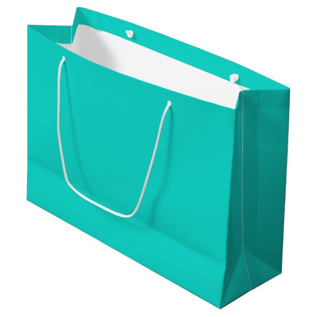 Solid plain bright turquoise large gift bag (Front Angled)