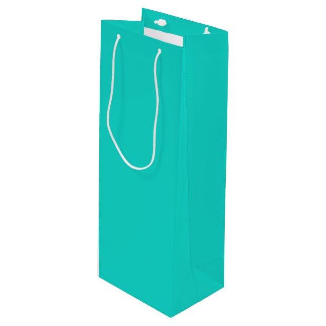 Solid plain bright turquoise wine gift bag (Front Angled)