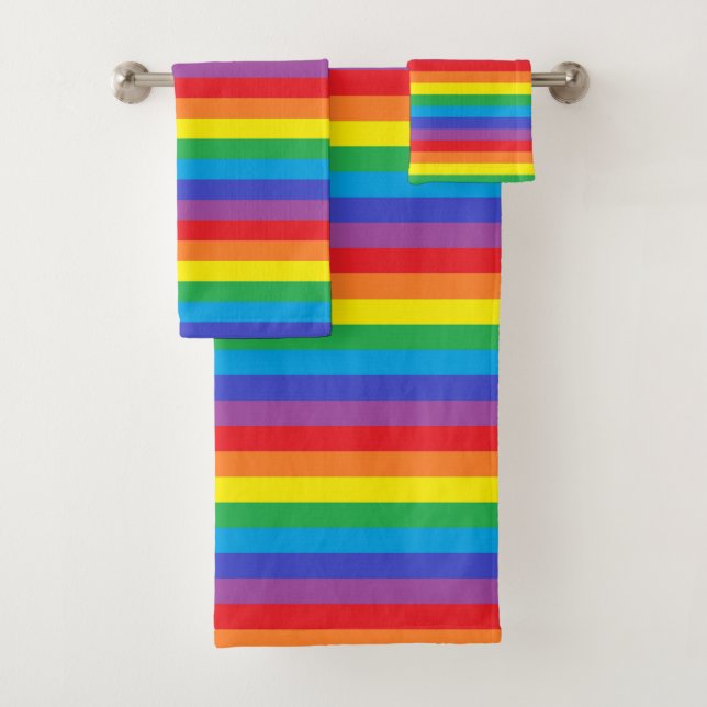 Solid Rainbow Stripes Bath Towel Set (Insitu)