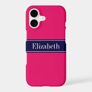 Solid Raspberry, Navy Blue Ribbon Name Monogram