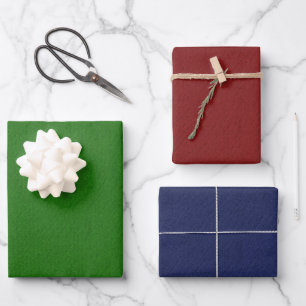 SOLID RED BLUE GREEN LINEN LOOK PATTERN WRAPPING PAPER SHEET