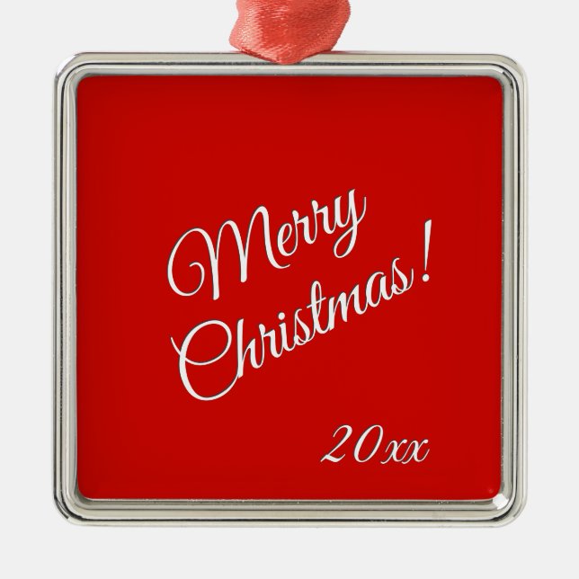 Solid Red Merry Christmas Year Metal Tree Decoration (Front)