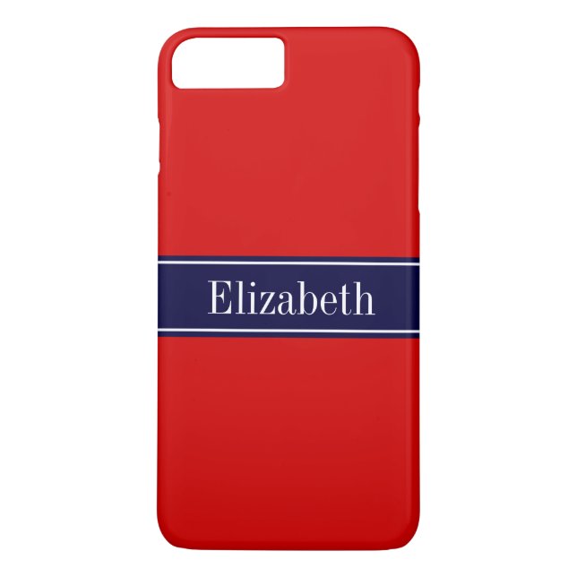 Solid Red, Navy Blue Ribbon Name Monogram Case-Mate iPhone Case (Back)