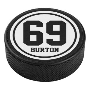 Solid Ring / Dot white + your Name & Number Hockey Puck