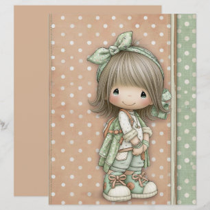Solid Sage Green Minimalist Vintage Doll Student C