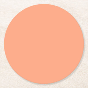Solid Salmon Pink colour background customisable Round Paper Coaster