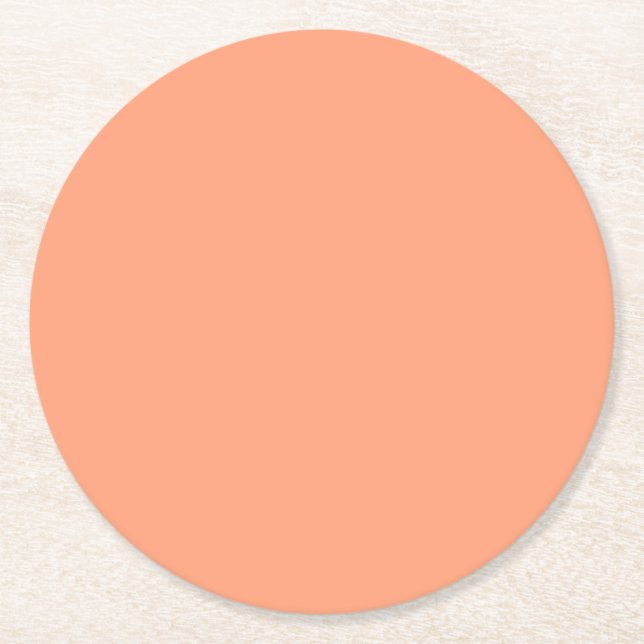Solid Salmon Pink colour background customisable Round Paper Coaster (Front)
