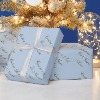Solid Sky Light Blue: Up To 5 Words Golden Text Wrapping Paper