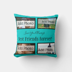 Solid teal blue Best friends Photo Cushion