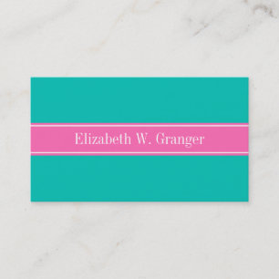 Solid Teal, Hot Pink #2 Ribbon Name Monogram Business Card
