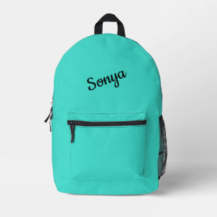 Solid Turquoise Blue with Name Printed Backpack