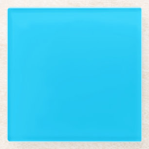 Solid Vivid Sky Blue Minimalist Plain Modern Glass Coaster