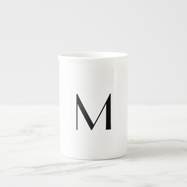  solid white - add  black monogram   bone china mug (Front)