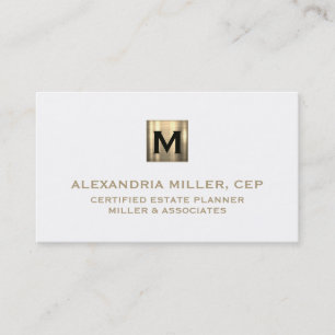 Solid White and Gold Initial Logo Business Card