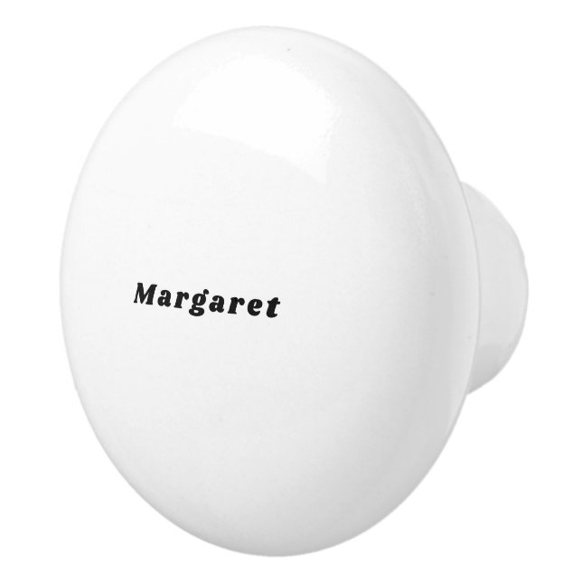 Solid White  Ceramic Knob with Your Name in Style (Right)