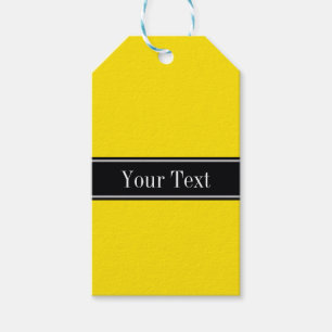 Solid Yellow, Black Ribbon Name Monogram Gift Tags