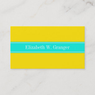 Solid Yellow, Bright Aqua Ribbon Name Monogram Business Card