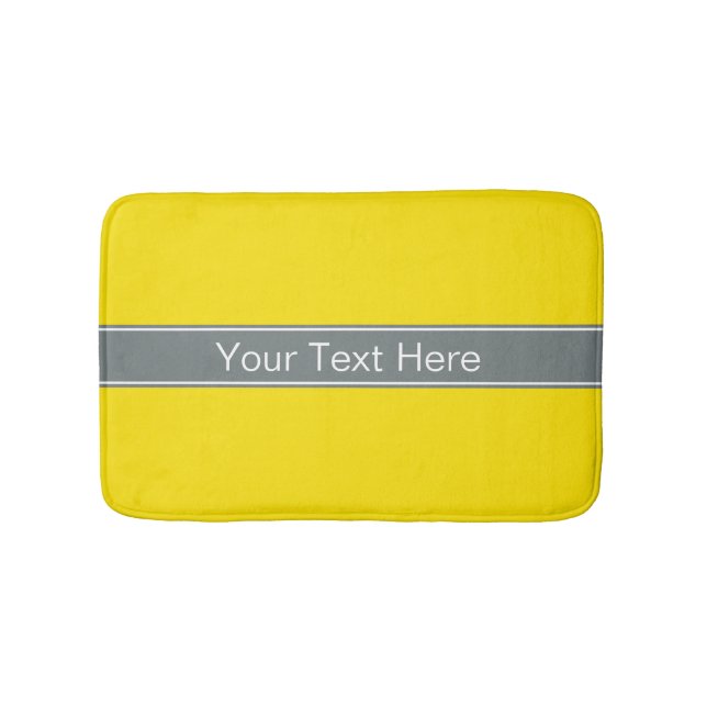 Solid Yellow, Charcoal Grey Ribbon Name Monogram Bath Mat (Front)