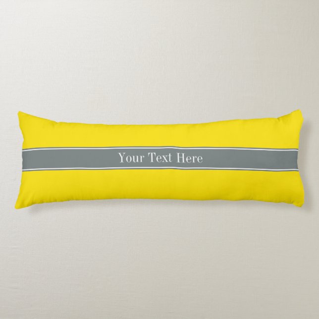 Solid Yellow, Charcoal Grey Ribbon Name Monogram Body Cushion (Front)