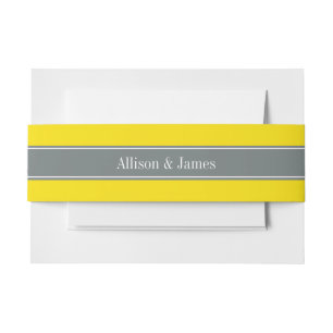 Solid Yellow, Charcoal Grey Ribbon Name Monogram Invitation Belly Band