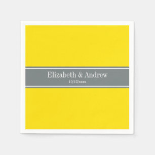 Solid Yellow, Charcoal Grey Ribbon Name Monogram Napkin