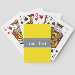 Solid Yellow, Charcoal Grey Ribbon Name Monogram Playing Cards