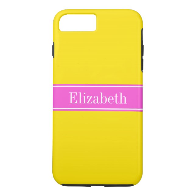 Solid Yellow Hot Pink Ribbon Name Monogram Case-Mate iPhone Case (Back)