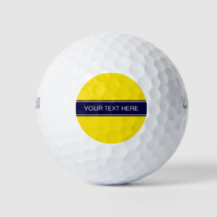 Solid Yellow, Navy Blue Ribbon Name Monogram Golf Balls