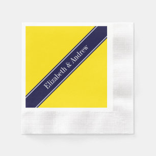 Solid Yellow, Navy Blue Ribbon Name Monogram Napkin