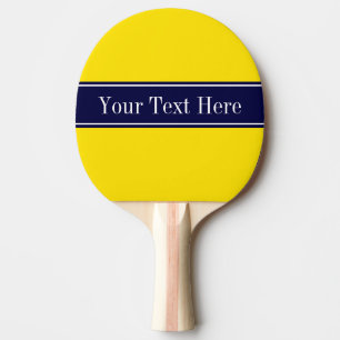 Solid Yellow, Navy Blue Ribbon Name Monogram Ping Pong Paddle