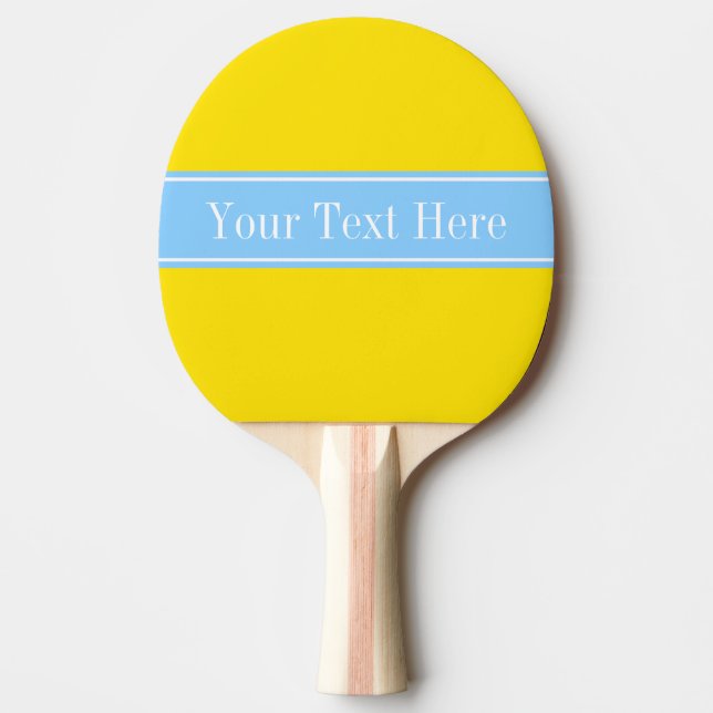 Solid Yellow, Sky Blue Ribbon Name Monogram Ping Pong Paddle (Front)