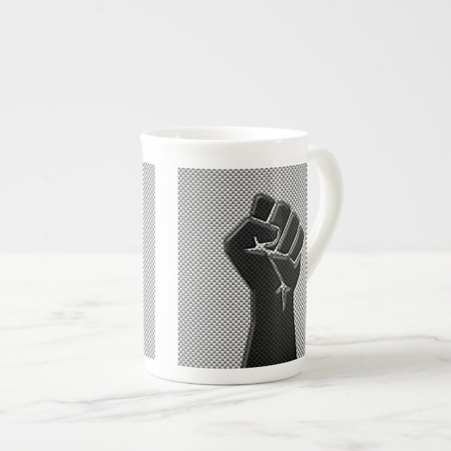 Solidarity Fist Carbon Fibre Decor Style Bone China Mug (Front Right)