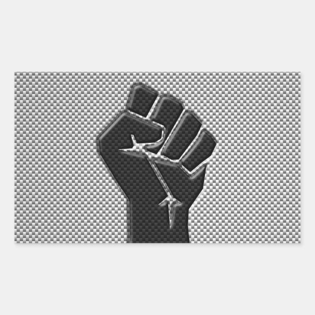 Solidarity Fist in Carbon Fibre Style Rectangular Sticker (Front)