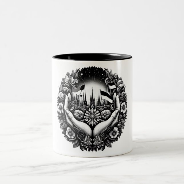 Solidarity with Ukraine Two-Tone Coffee Mug (Center)