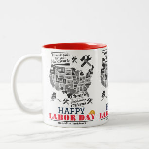 Solidarity Worker Unity Labor Day with USA flag Two-Tone Coffee Mug