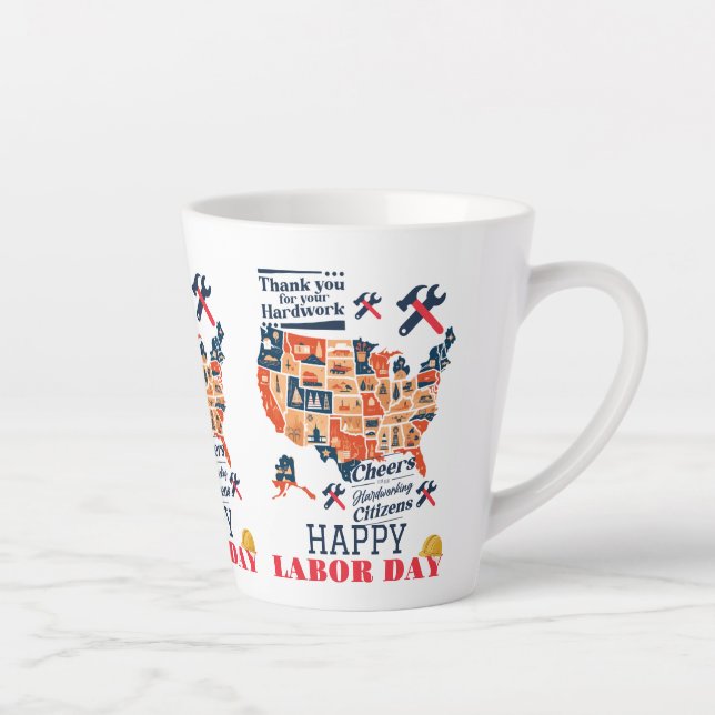 Solidarity Worker Unity Labour Day  USA flag Latte Mug (Right)